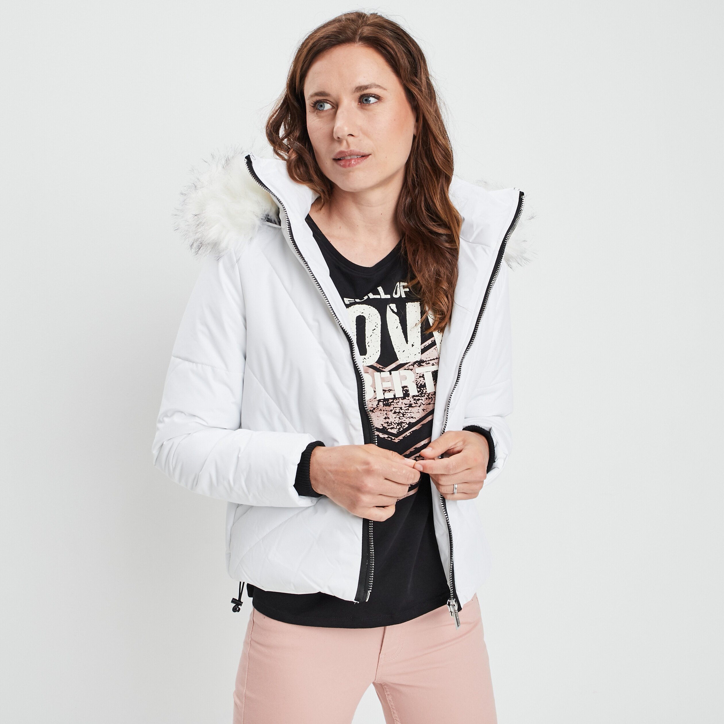 Doudoune courte droite blanc femme | La Halle