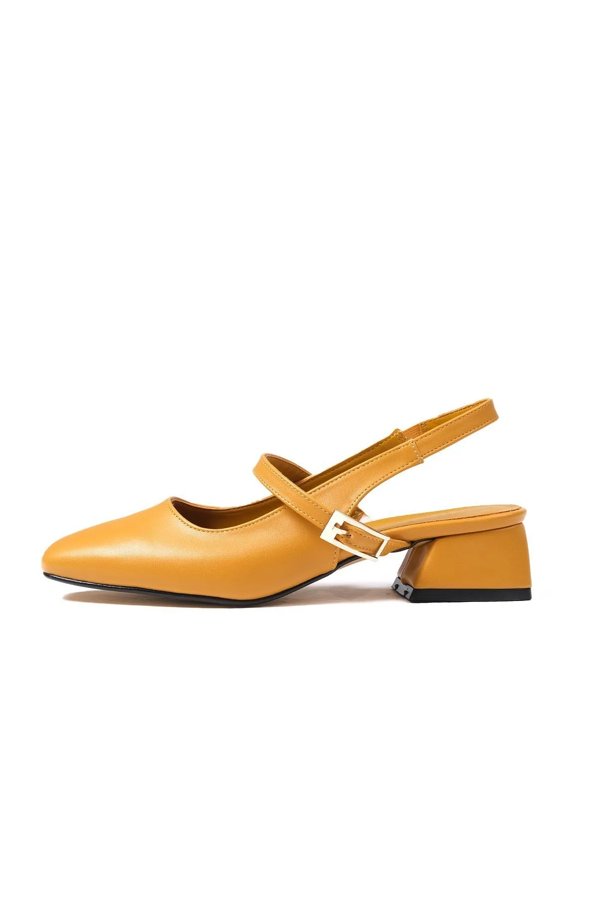 Mio Gusto  Ella Senffarbene Damenschuhe mit niedrigem Absatz und offenem Rücken