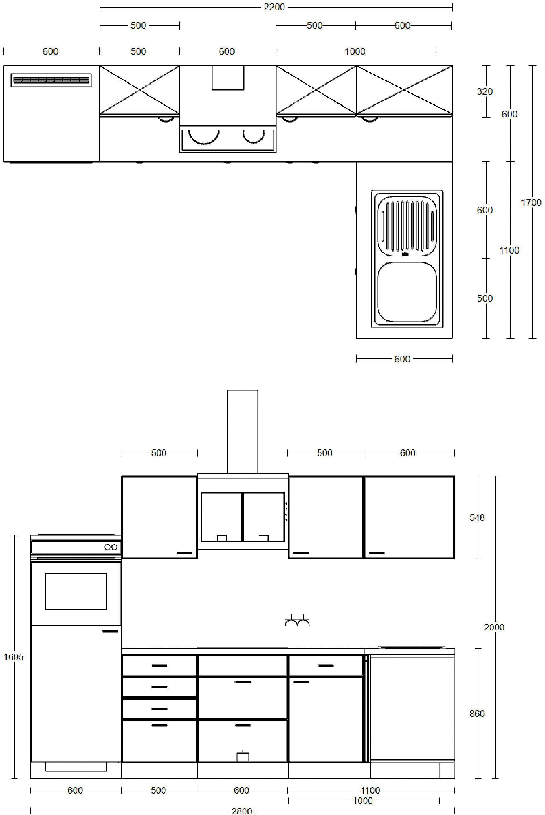 Flex-Well Küche Riva, mit E-Geräten, Stellmaß 280x170 cm, in vielen Farbvarianten erhältlich