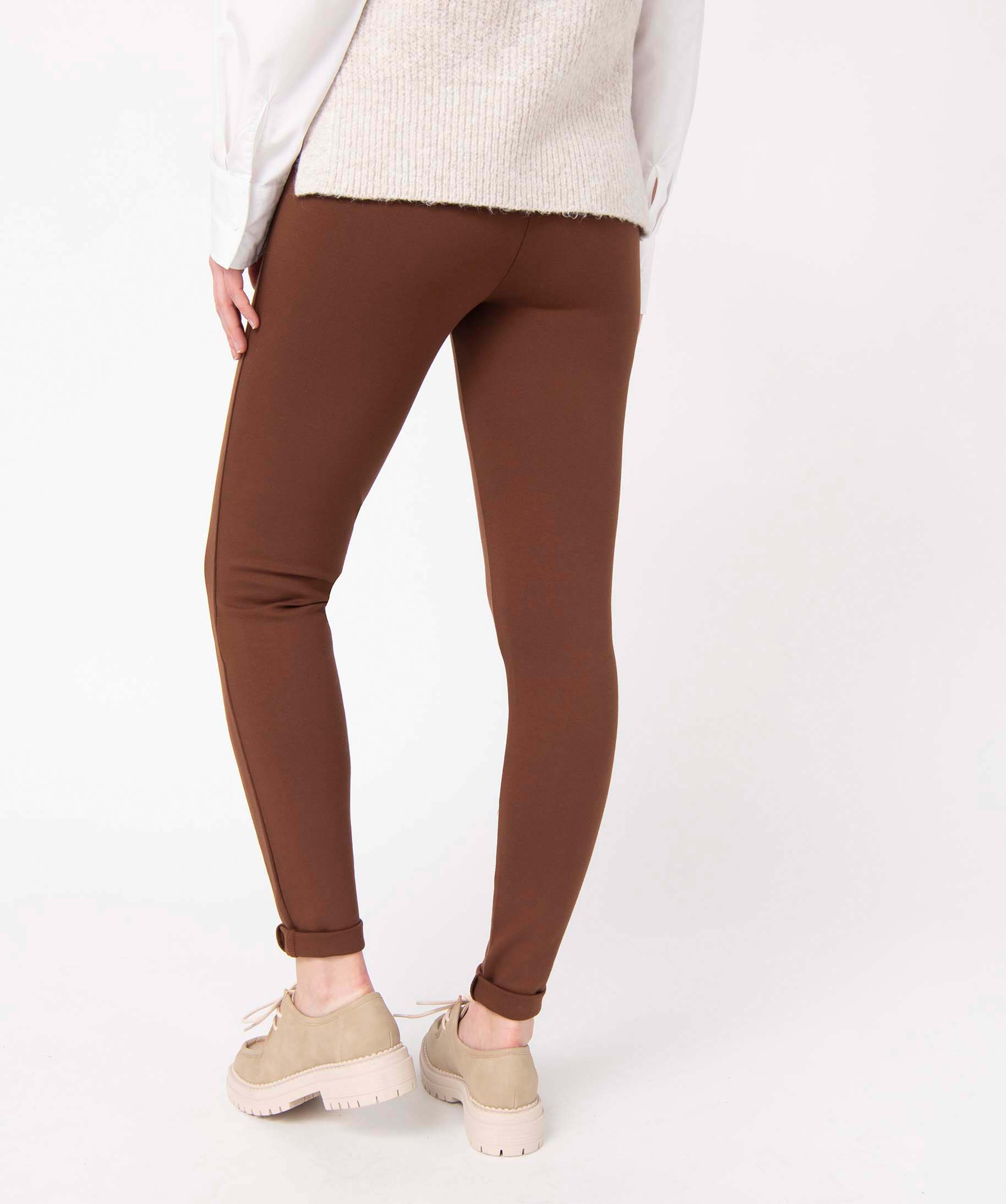 Leggings femme en maille épaisse avec surpiqre fantaisie marron | GEMO