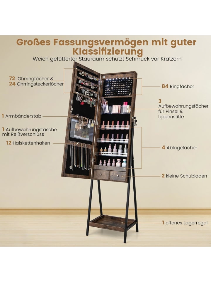 COSTWAY Schmuckschrank mit LED & Ablage in Braun günstig kaufen onesize