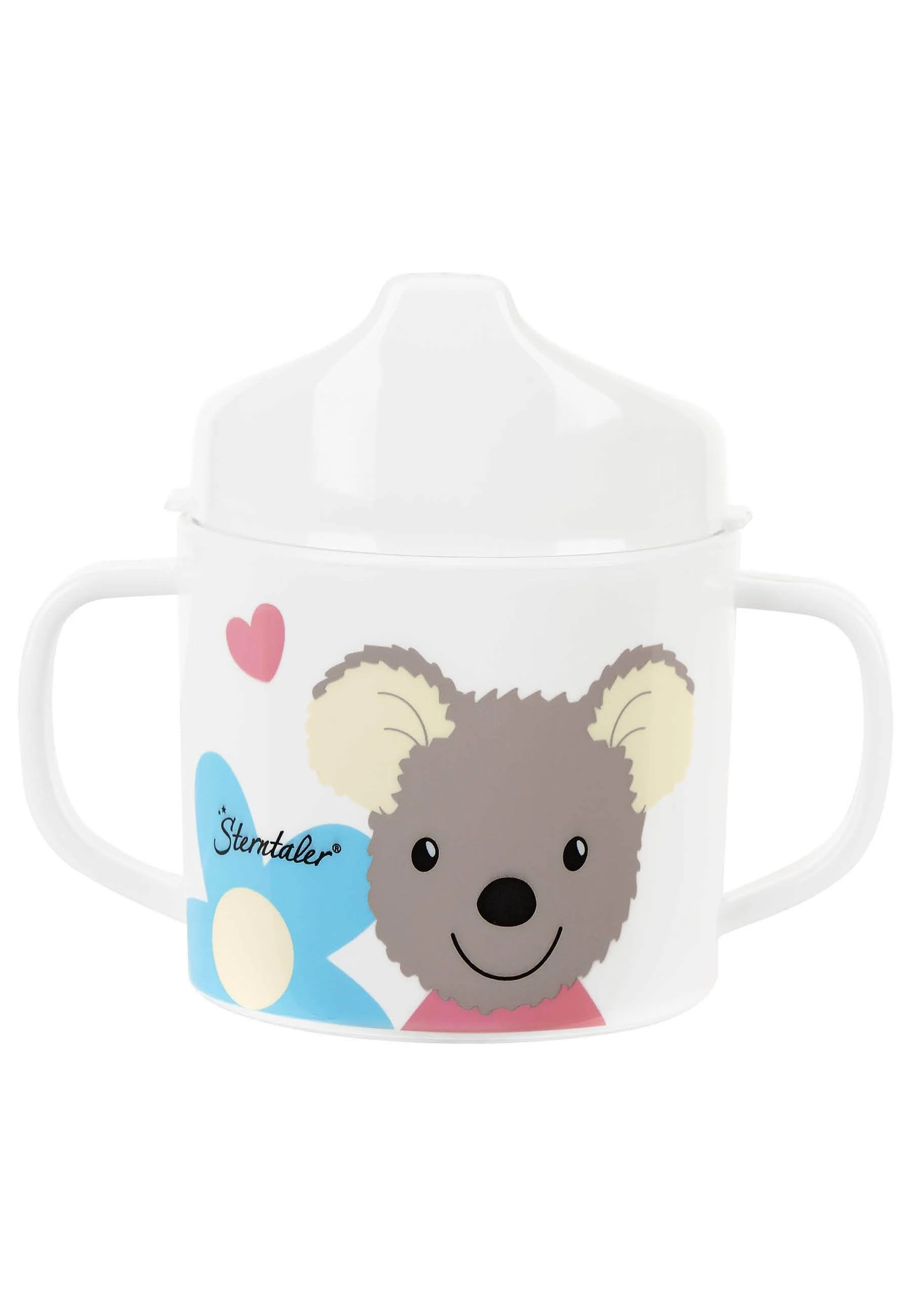Henkeltasse Maus Mabel in Rosa mit Trinkaufsatz
