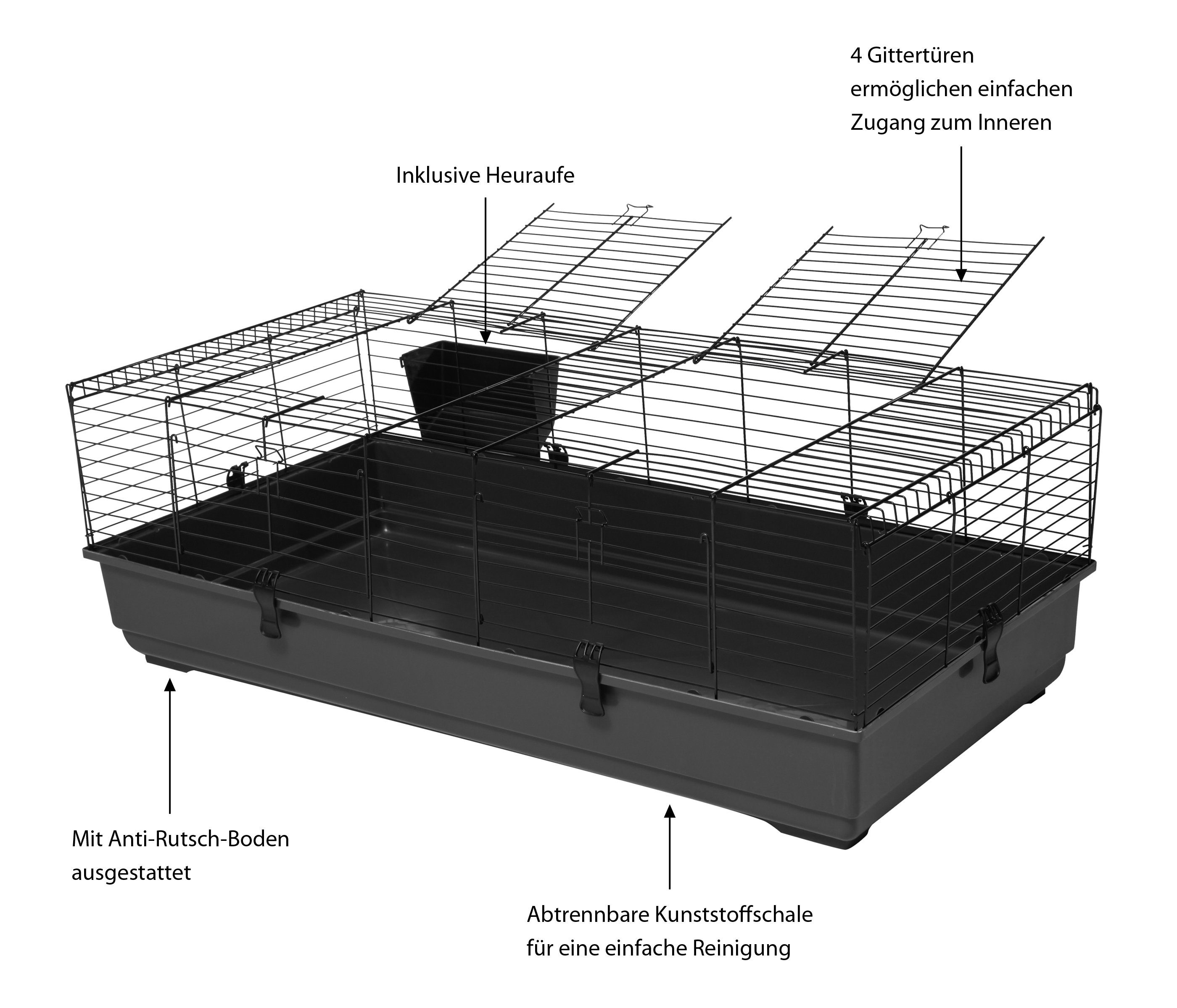 Dehner Nagerhaus Peppy, 140 x 69 x 47 cm, Metall/Kunststoff, inkl. Heuraufe, Anti-Rutsch-Boden