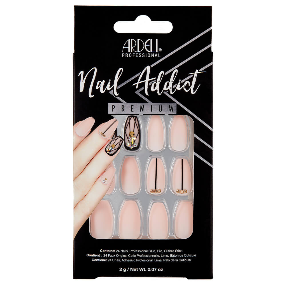 Ardell Nail Addict Blush Geometric Crystals Faux-ongles prêt à poser Ardell avec accessoires