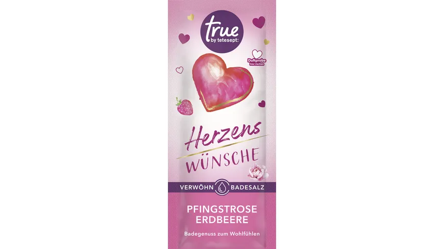 true by tetesept Herzenswünsche Pfingstrose Erdbeere Badesalz 50 g