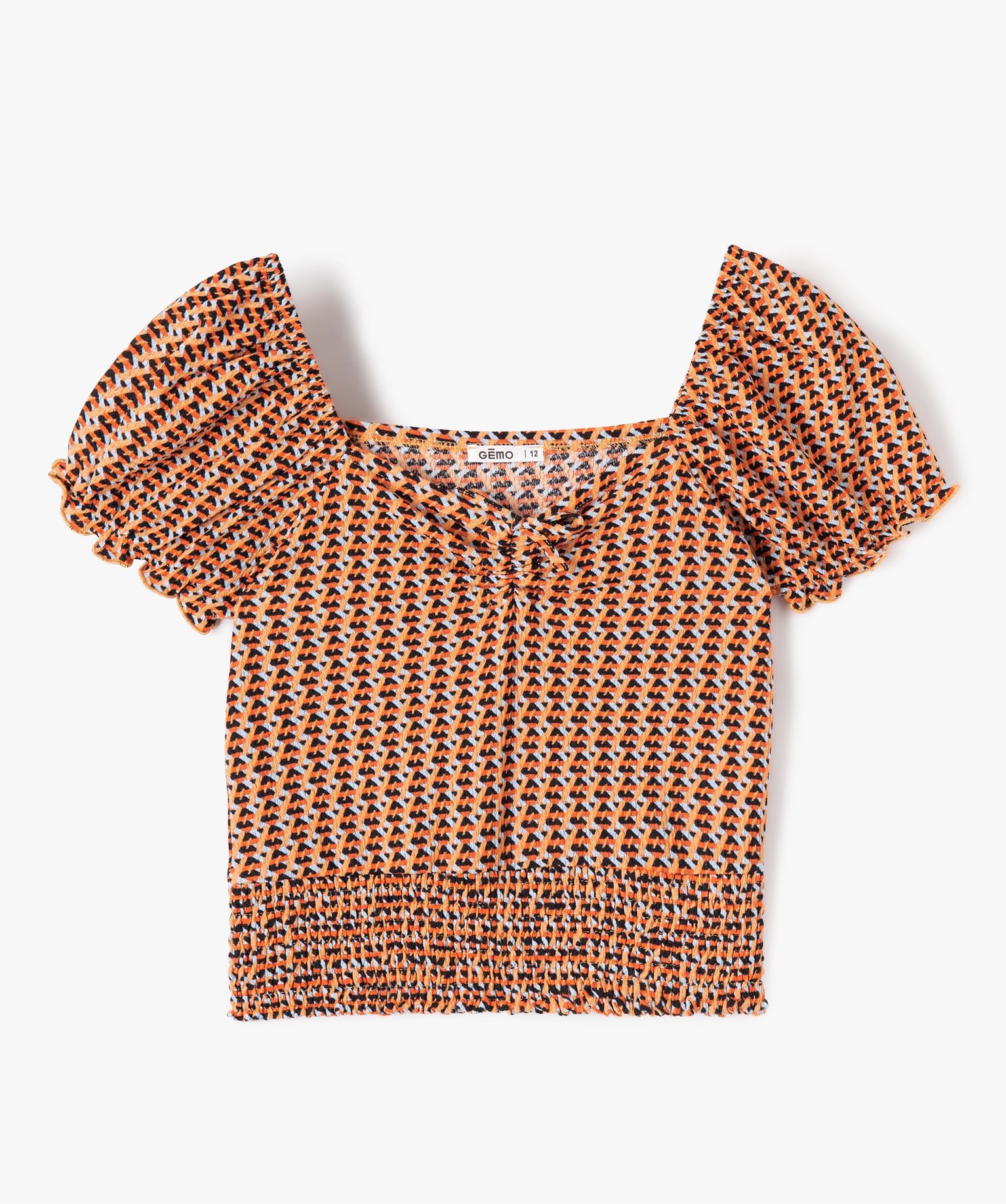 Blouse fille imprimée avec finitions smockées imprime | GEMO