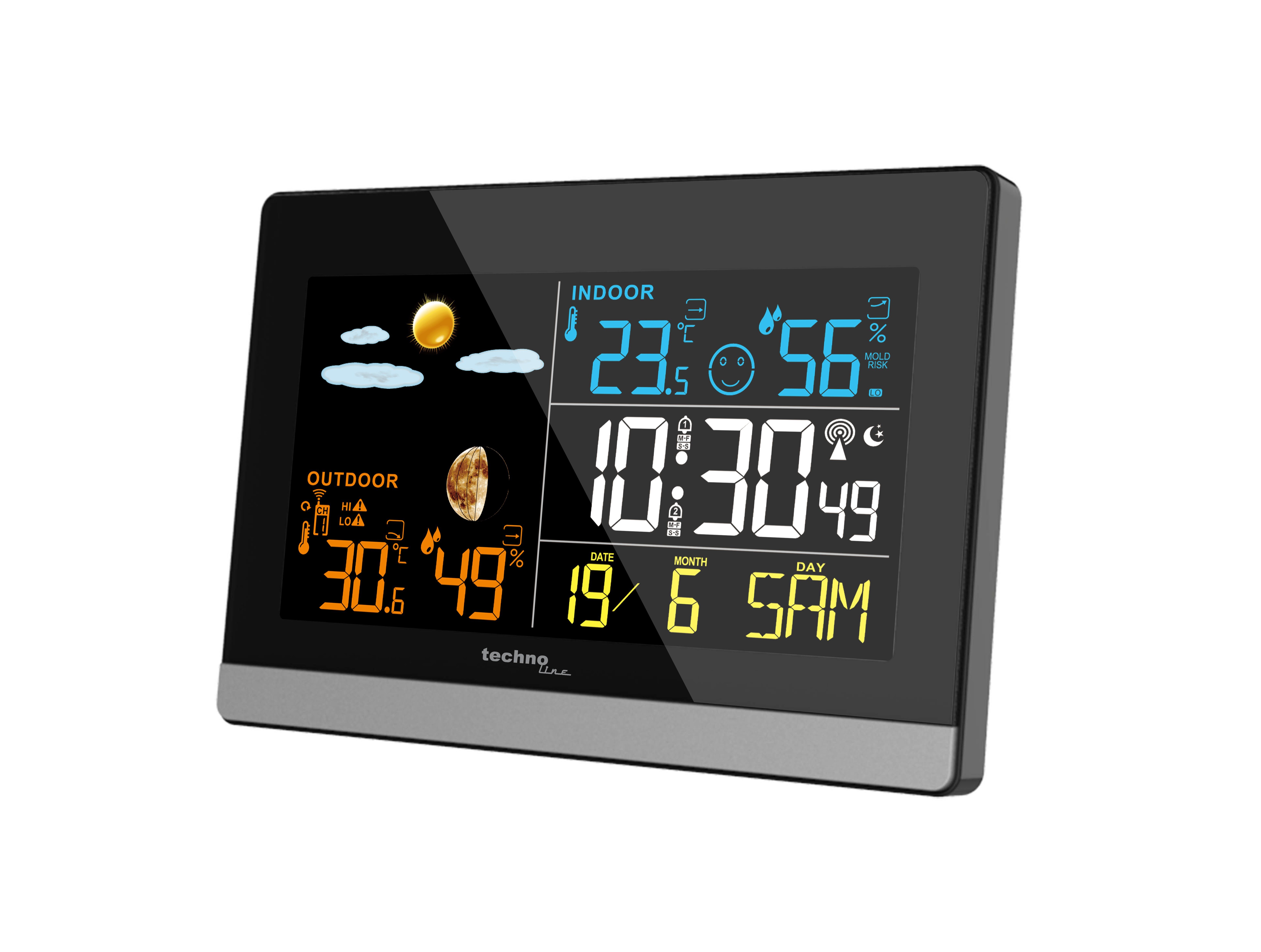 technoline WS 6455 Wetterstation (inklusive Außensender, Wetterstation mit farbiger LCD-Anzeige)