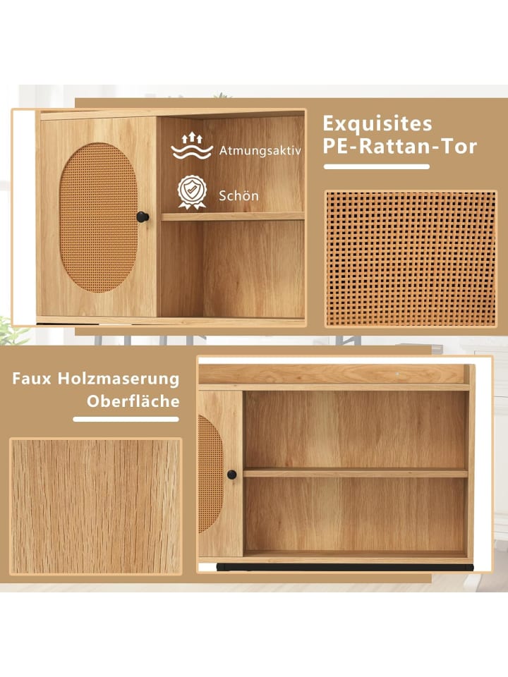 COSTWAY Toilettenschrank mit PE-Rattan Tür in Hellbraun günstig kaufen onesize