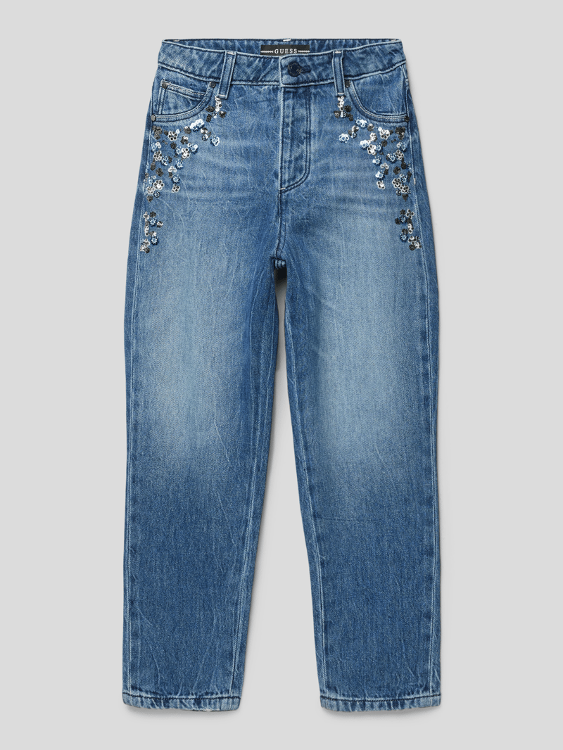 Mum Fit Jeans mit Paillettenbesatz Modell 'MINIME' in blau