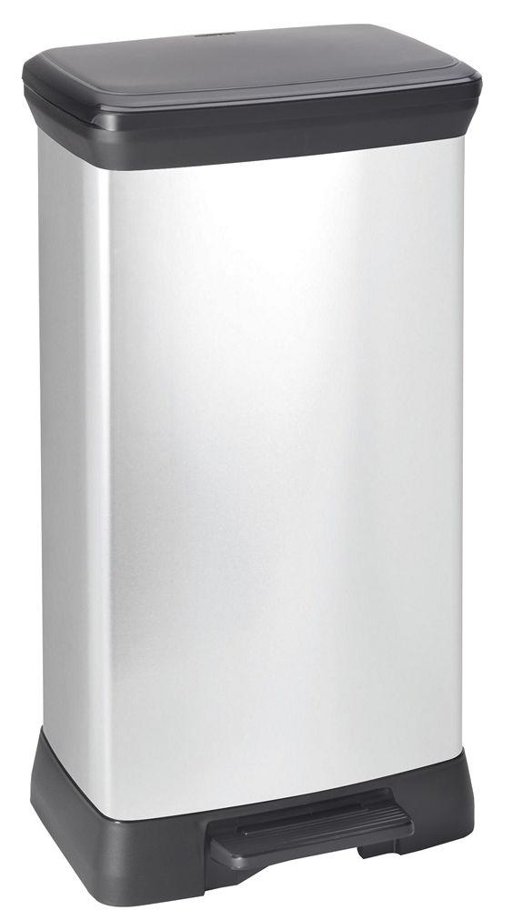 Curver DECOBIN Abfalleimer 50L mit Fußpedal silber metallic