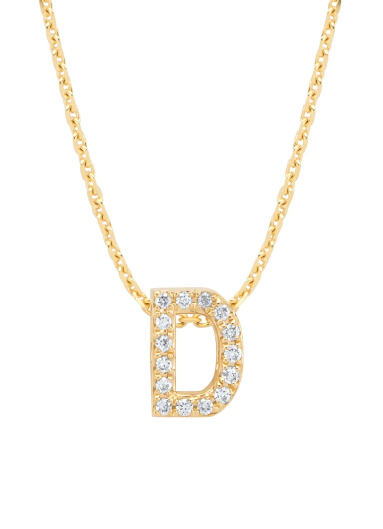 Pandantiv cu diamant tip D din aur galben, diamant de 0.05ct, alfabet