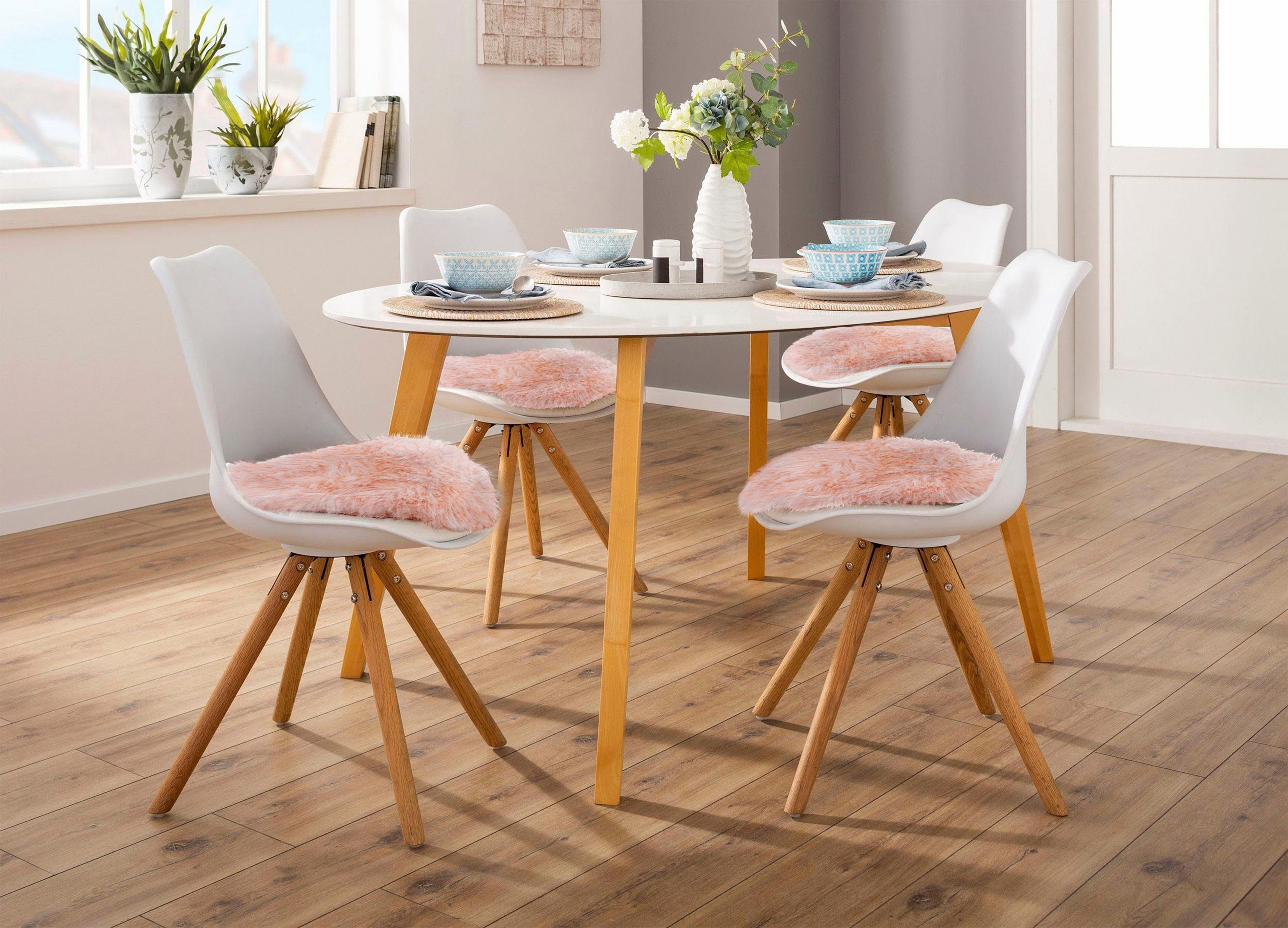 Home affaire Sitzkissen Sitzauflage Dena, 4er Set, Kunstfell, rund, Ø 35 cm, Esszimmer, Wohnzimmer