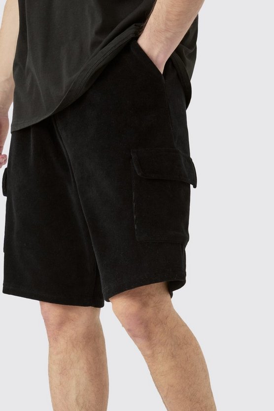Tall Velour Cargo-Shorts mit elastischem Bund