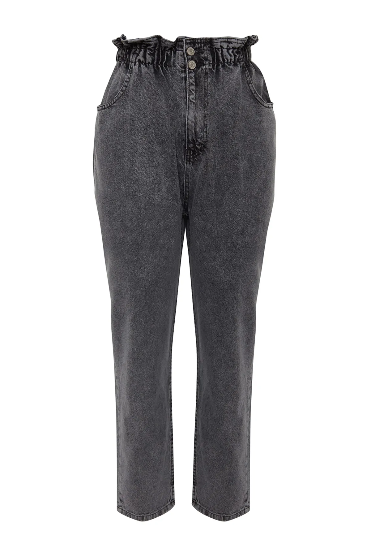 Trendyol Curve  Graue Mom-Jeans mit hoher Taille und elastischem Bund TBBAW23JE00002