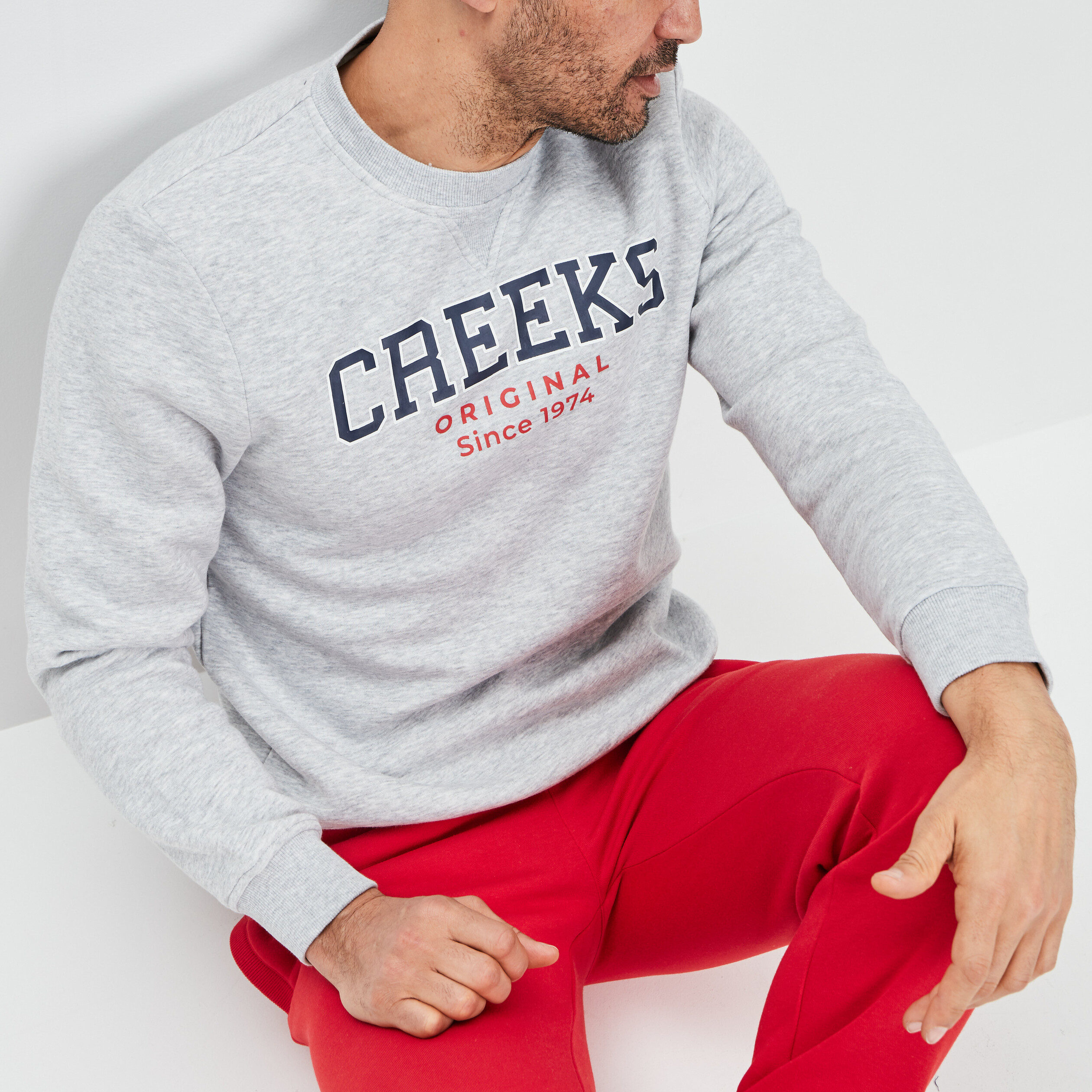 Sweat à col rond Creeks gris clair homme | La Halle