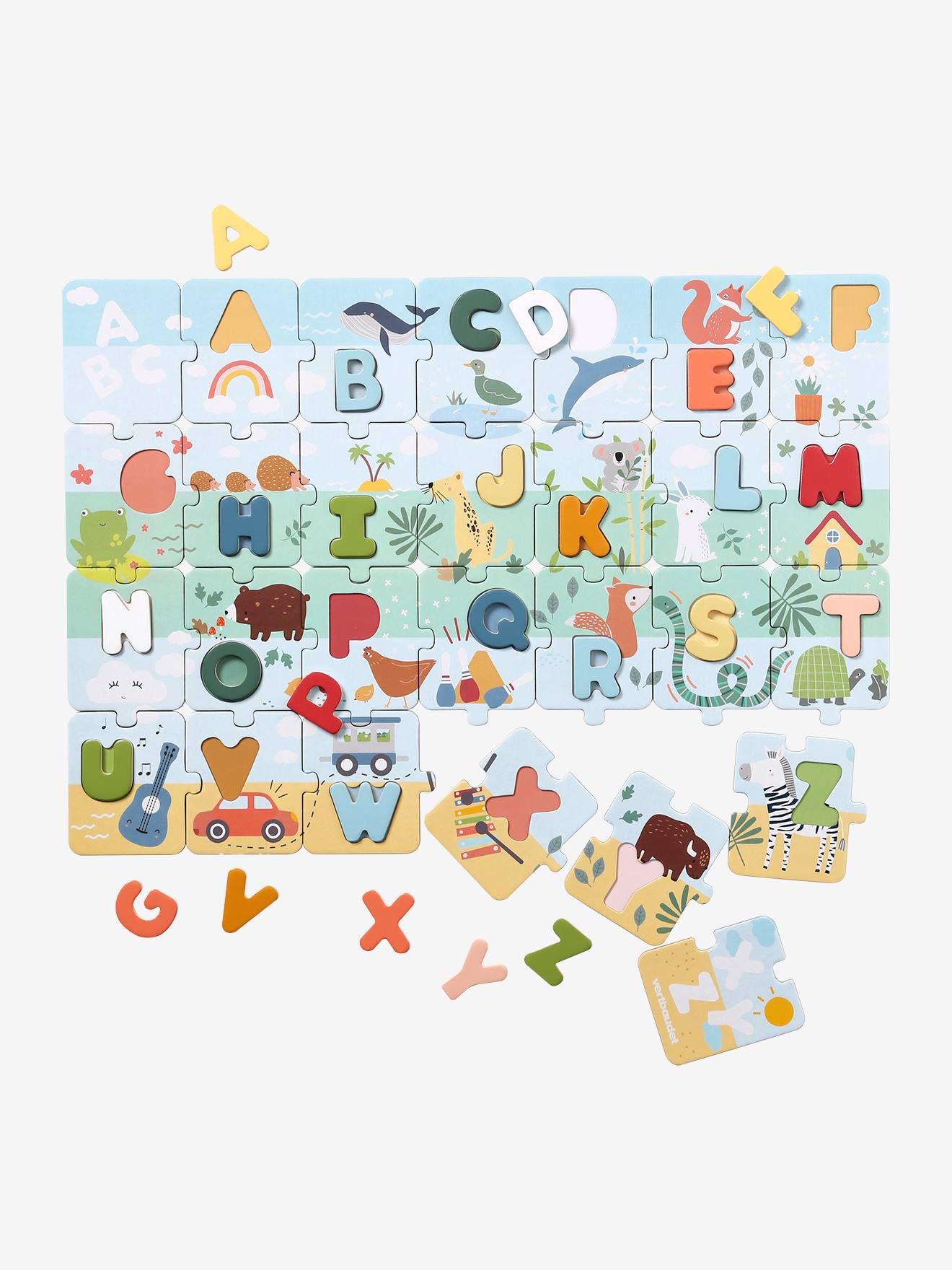 Vertbaudet Kinder 2-in-1 ABC-Puzzle, Pappe/Holz FSC - weiß