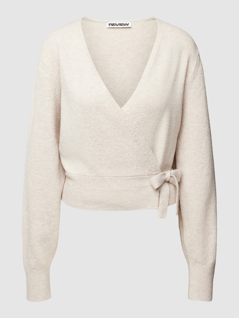 Strickjacke mit Schnürung in offwhite meliert