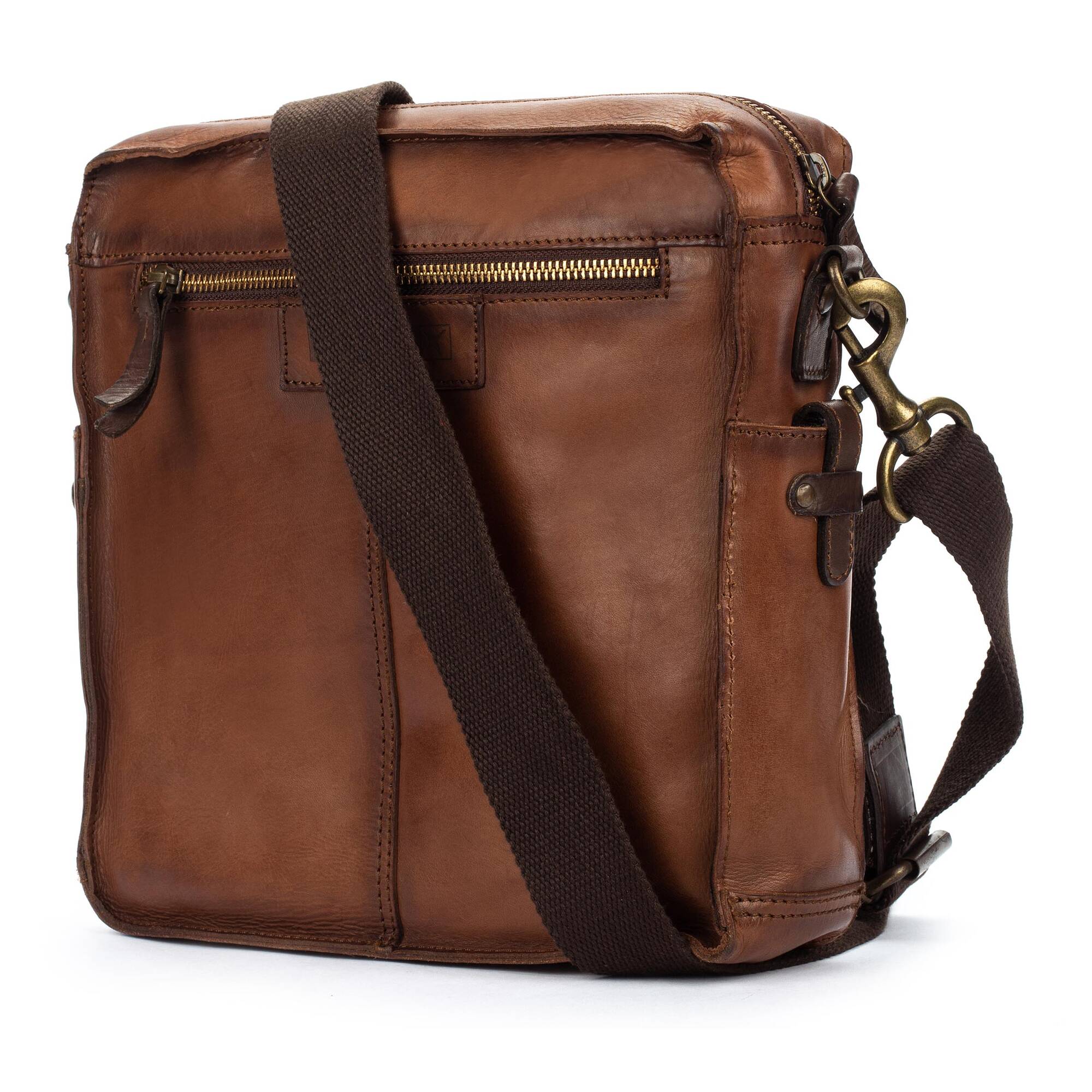 Męska torba z tkaniny washed line - COGNAC