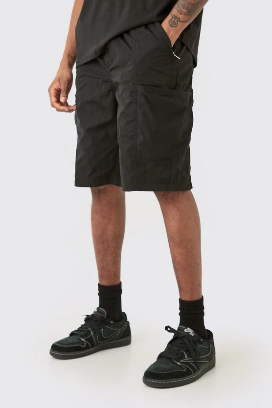 Tall Utility-Shorts mit elastischem Bund und Mesh-Tasche