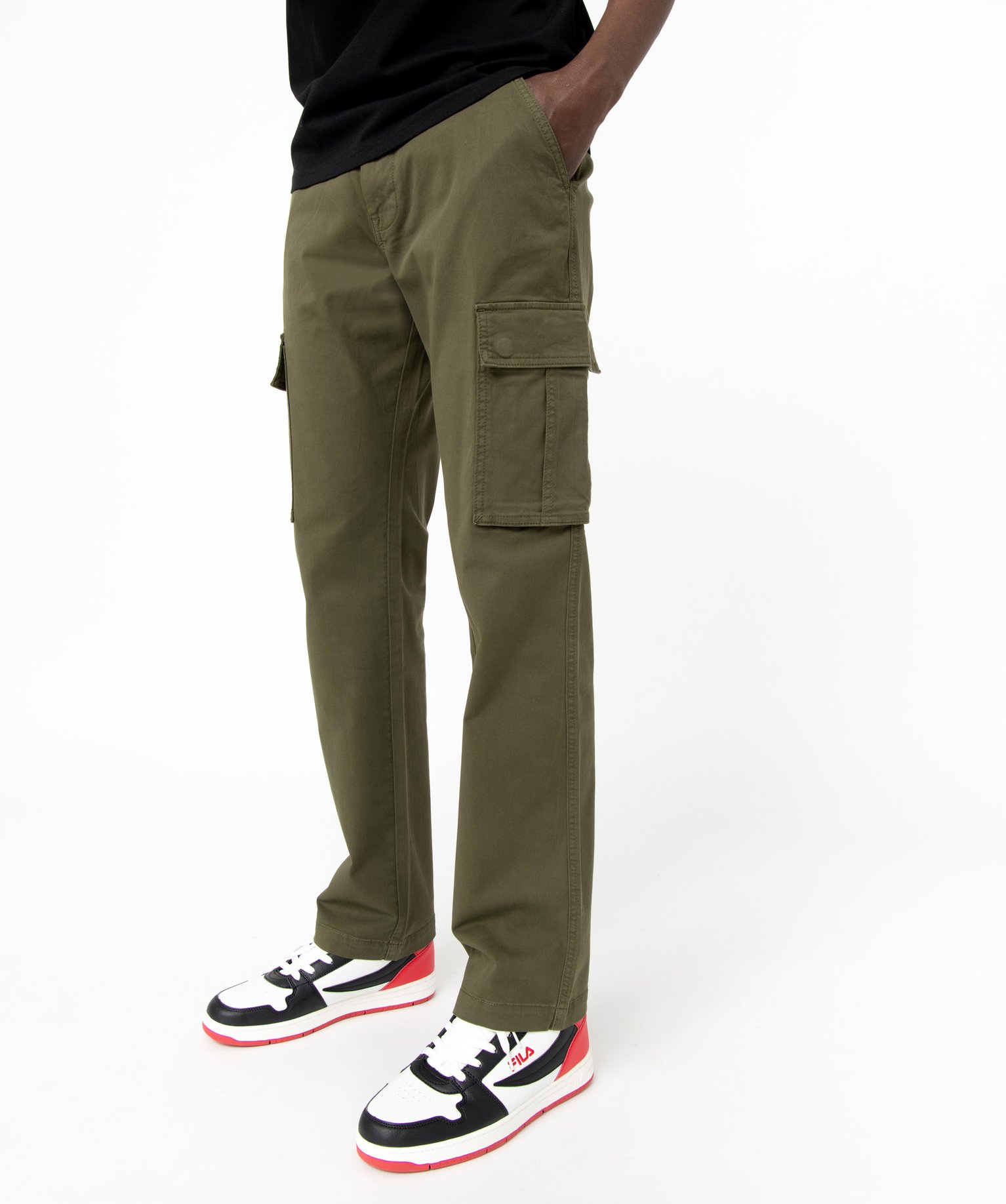 Pantalon cargo en coton stretch homme kaki | GEMO