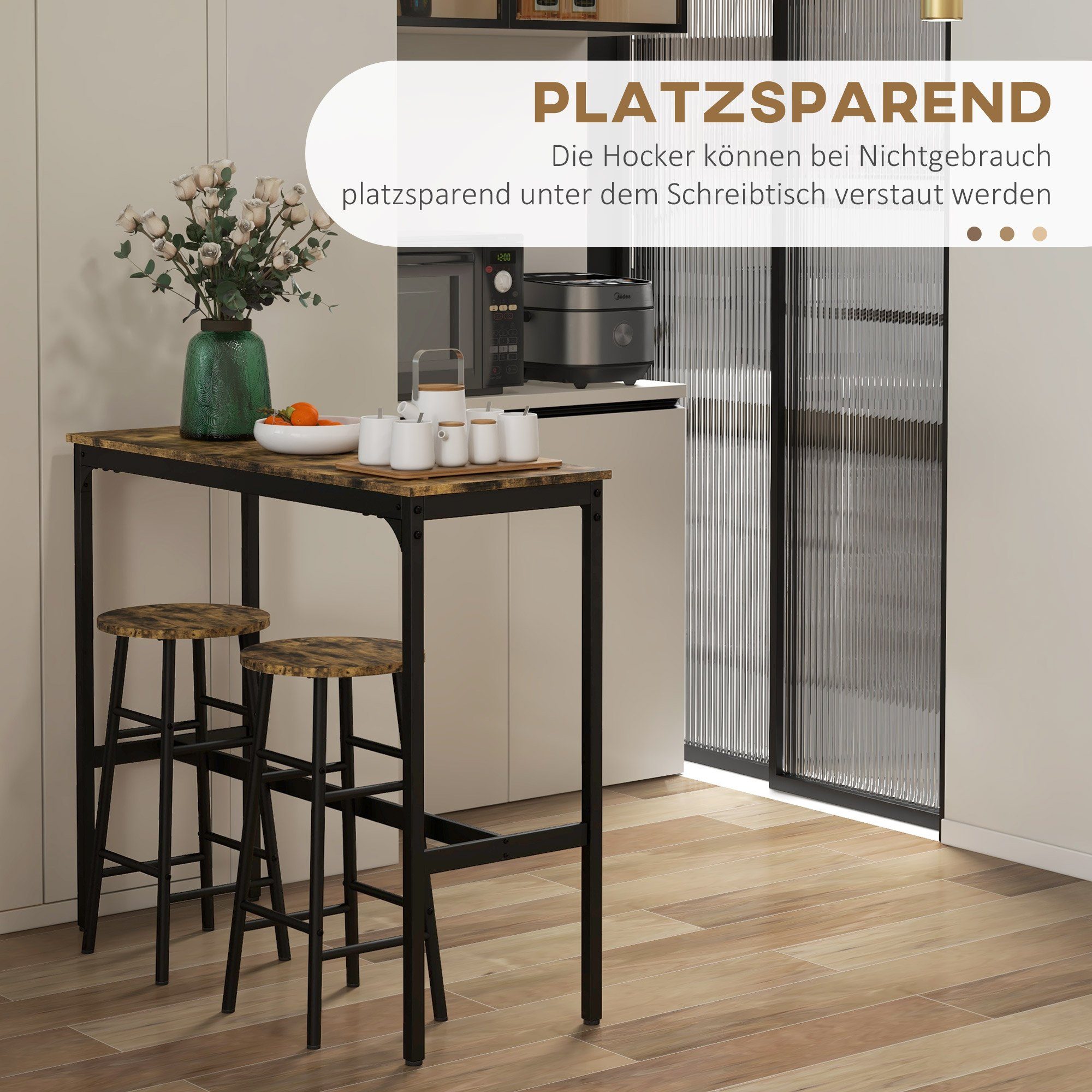 HOMCOM Bargruppe Bartisch-Set, 3tlg. Bartisch mit Barhocker Set, Essgruppe