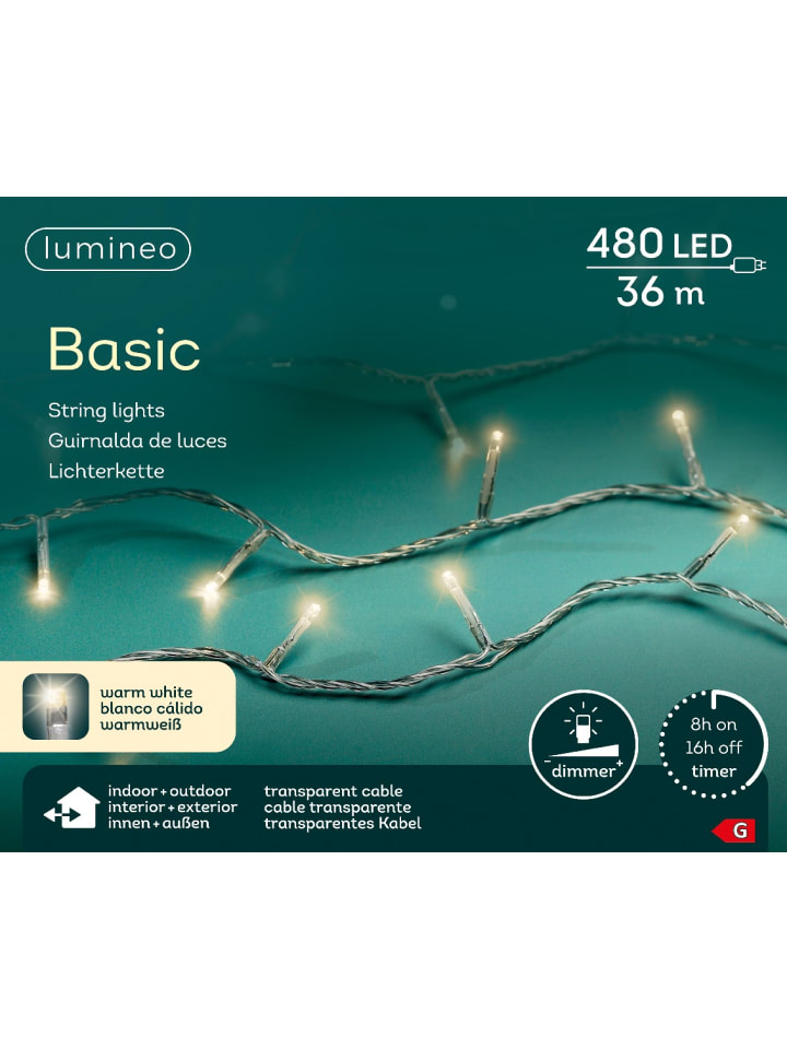 LUMINEO Lichterkette BASIC 480 LED 36 m, transparentes Kabel in warm weiß günstig kaufen onesize