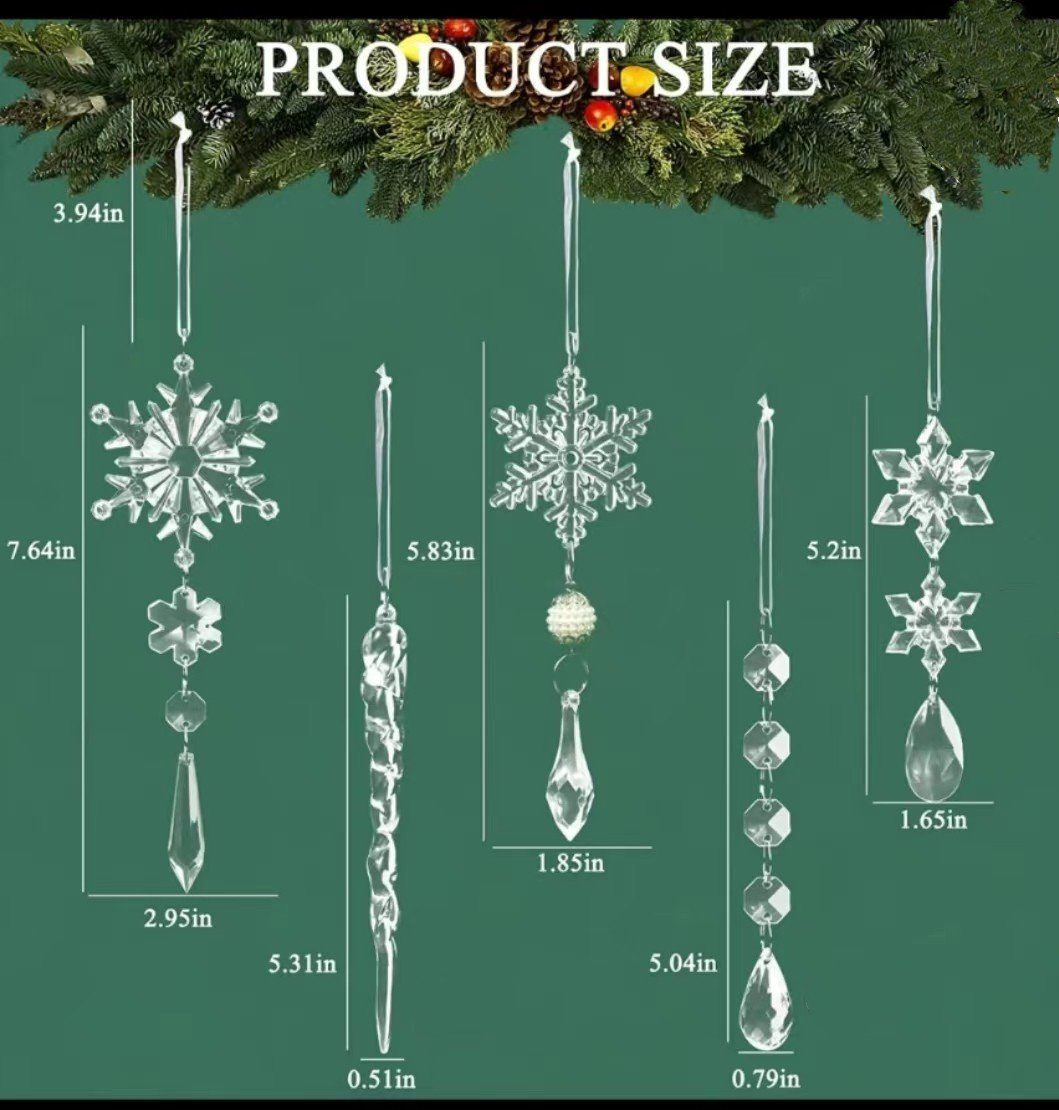 Lamon Christbaumschmuck 10 Stück Weihnachtsbaumschmuck Kristallornamente, hängende Weihnachtsschneeflocken Eiszapfen Tropfen