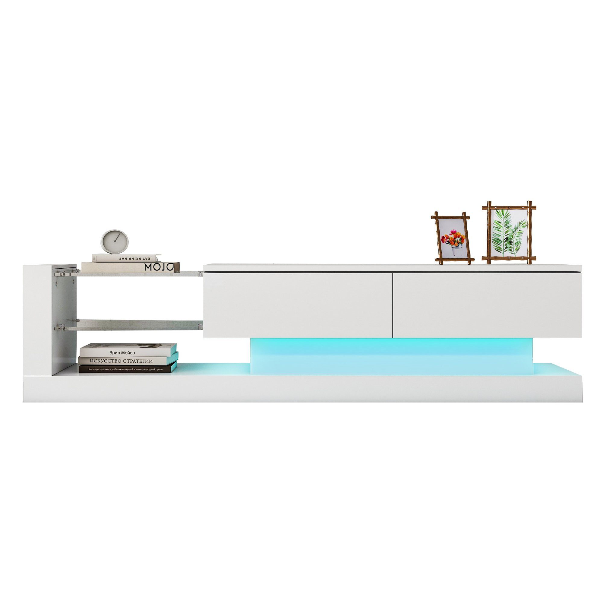 REDOM TV-Schrank TV-Schrank hochglanz mit Klapptüren (Breite:140cm) TV-Schrank, mit Glasablagen und LED-Beleuchtung