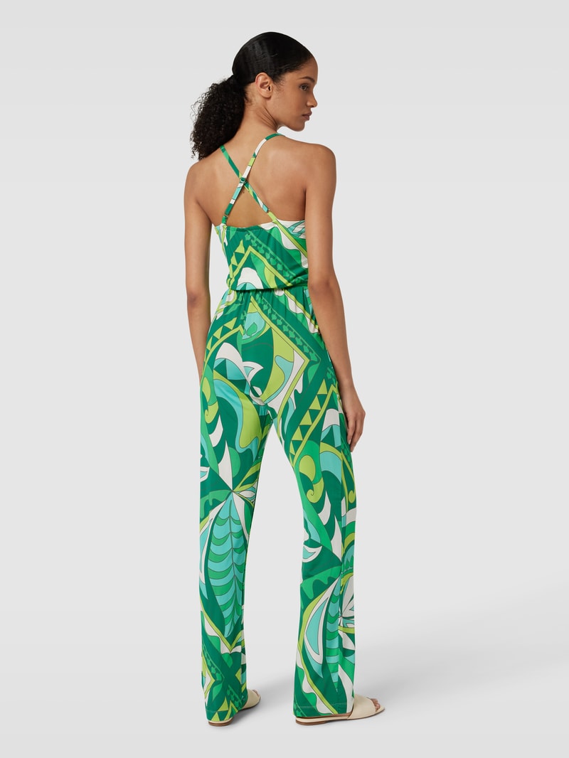 Jumpsuit mit Bindegürtel Modell 'Retro' in grün