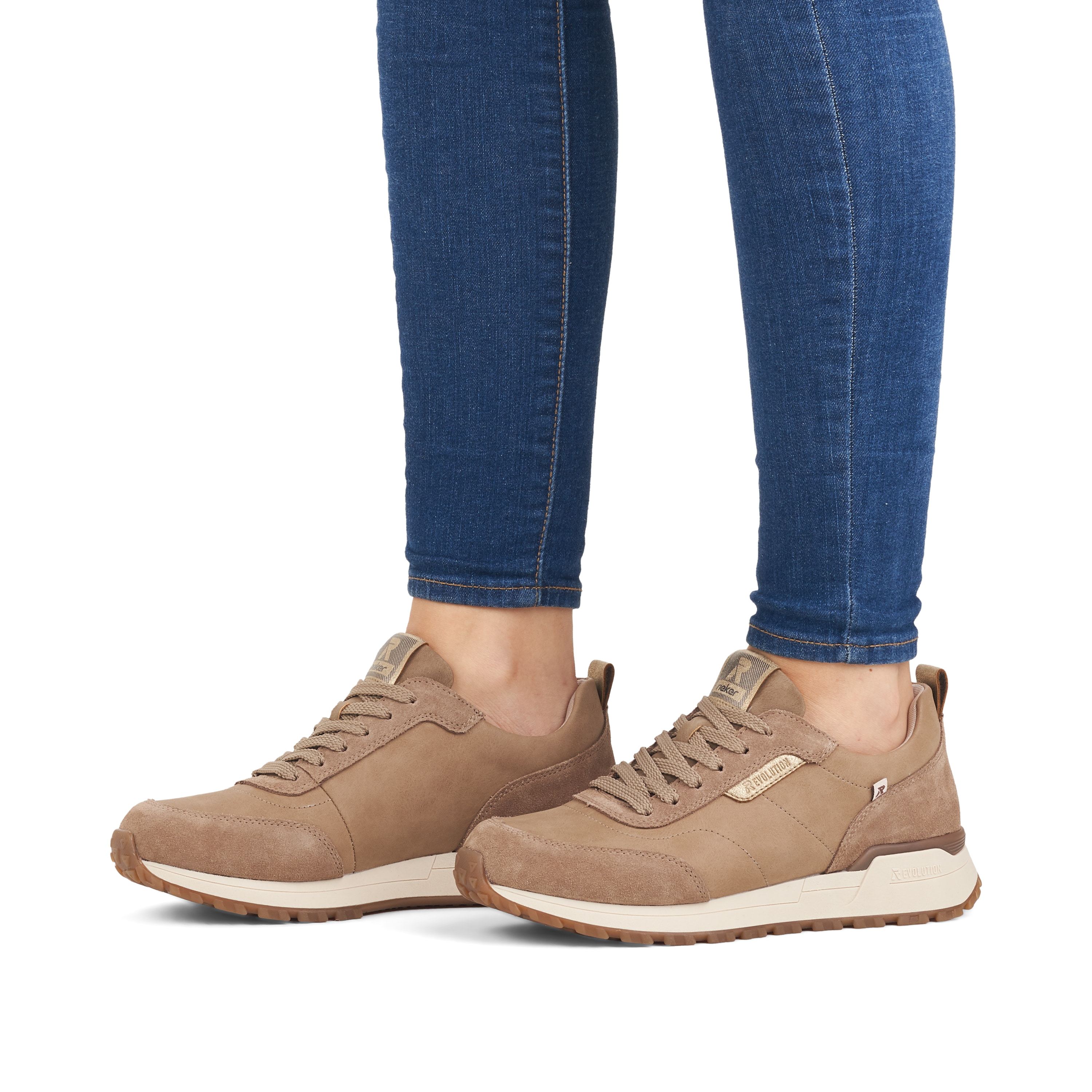 Rieker Damen Sneaker Low mocha creme-beige
