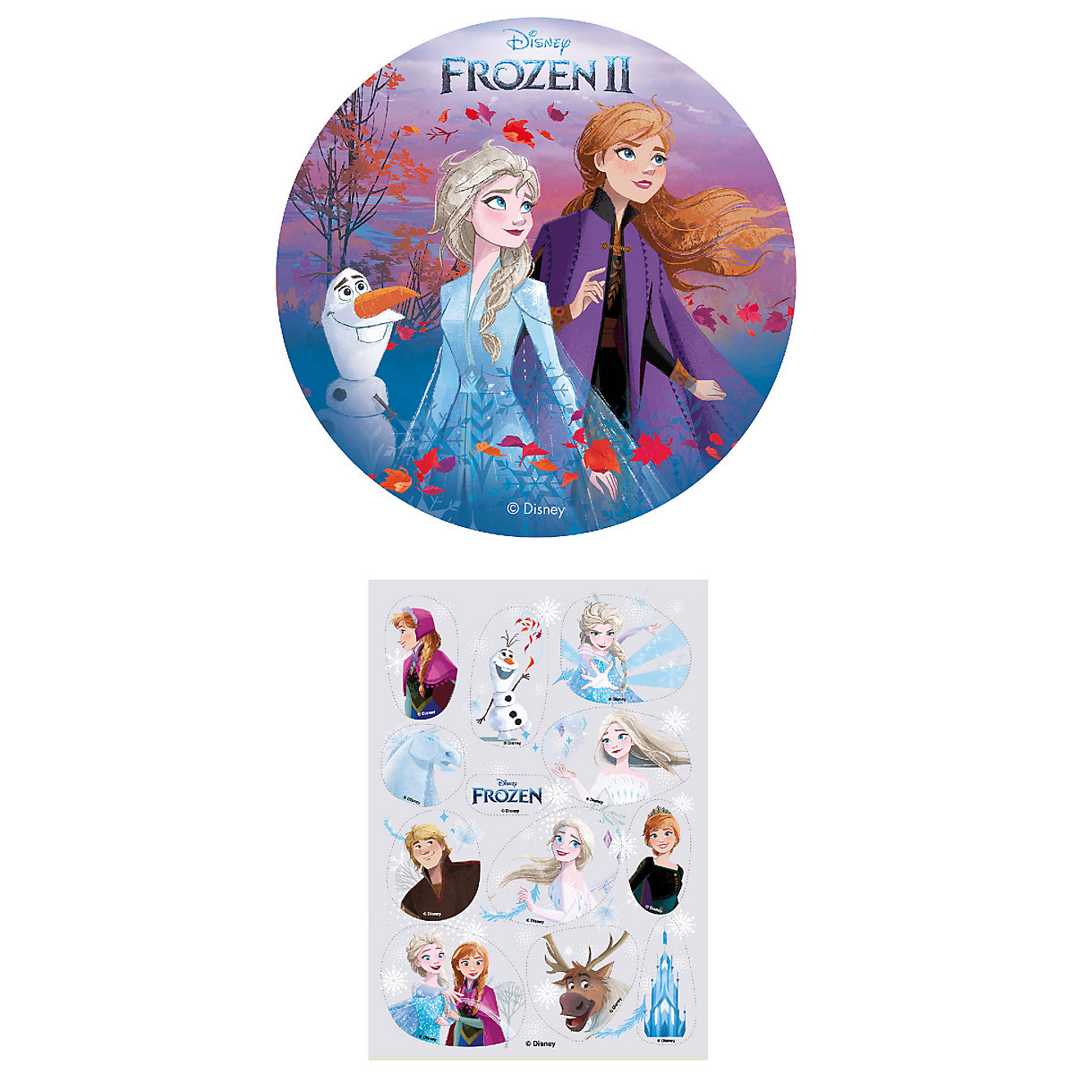2er Set Frozen Essbarer Tortenaufleger + Mini-Törtchenaufleger