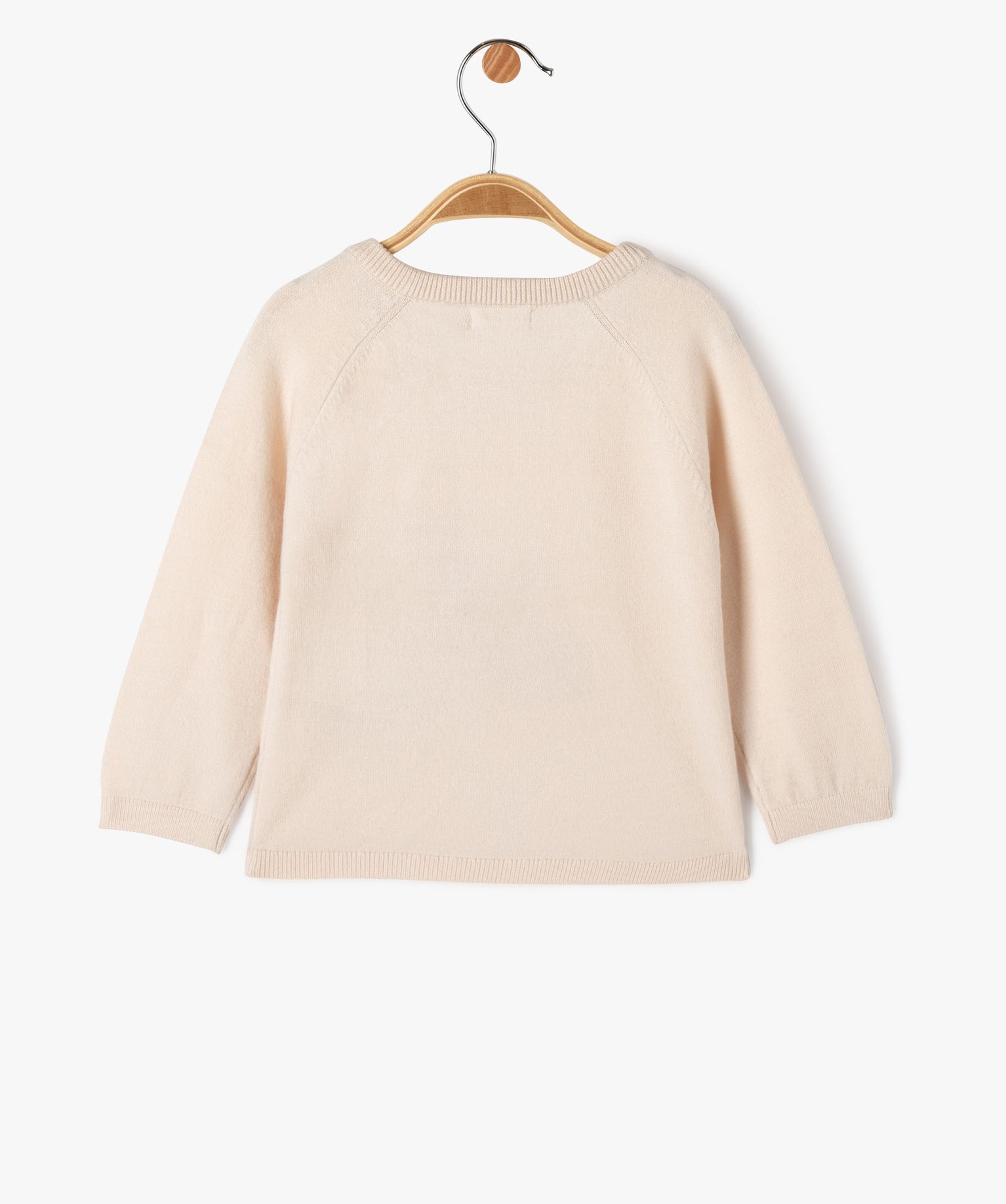 Pull en maille fine à motif brodé et peluche bébé fille ecru | GEMO