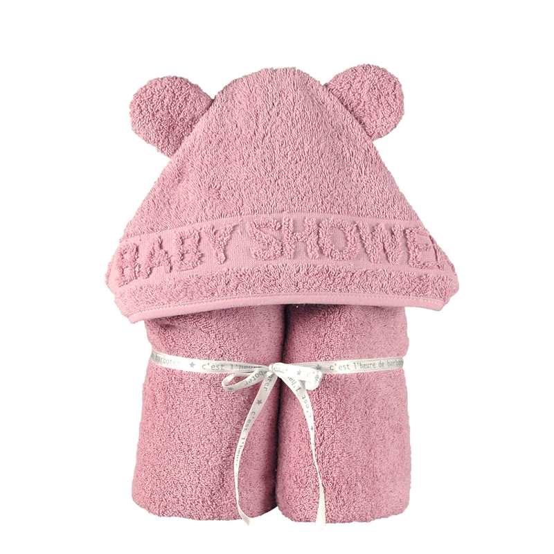 Cape de bain à oreilles Baby Shower vieux rose