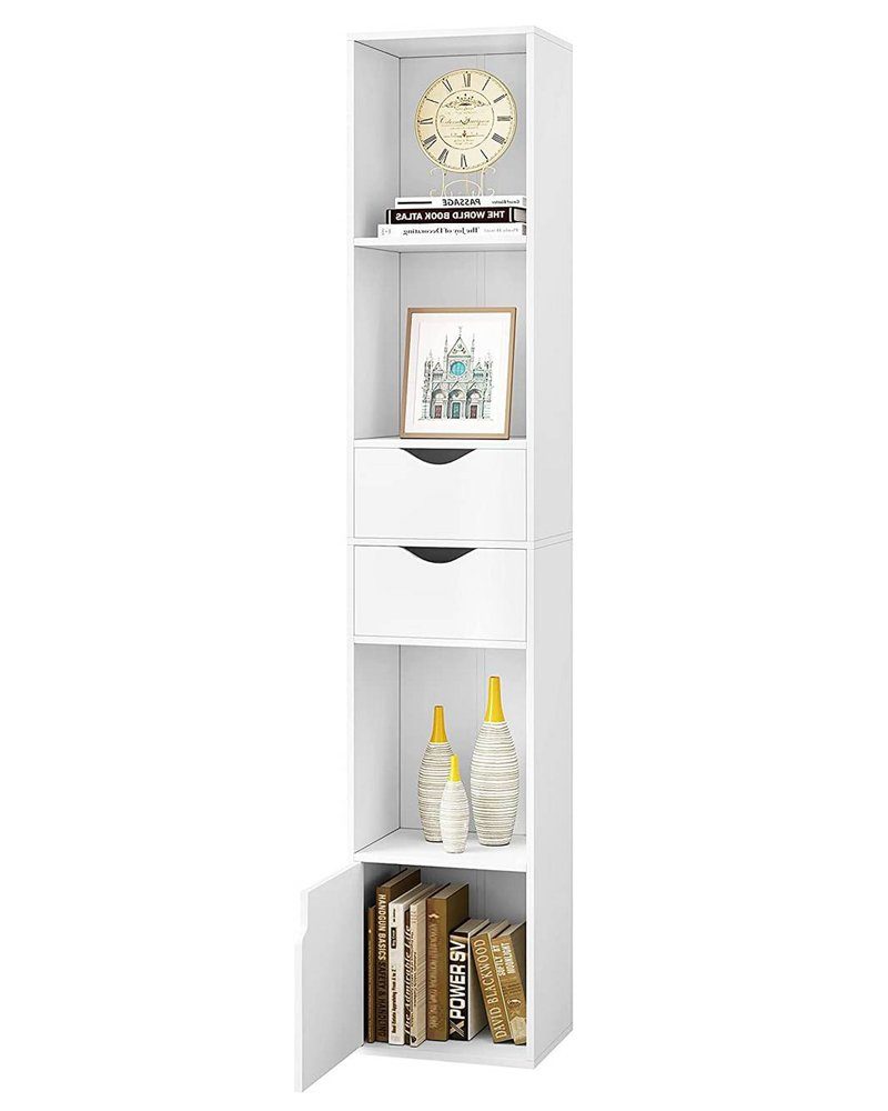 Woltu Bücherregal, 1-tlg., mit Schubladen, Regal mit Tür, 30x158x24 cm, weiß