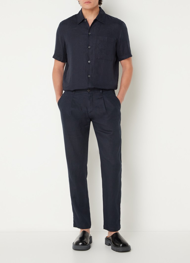 Pantaloni chino Marc O'Polo Osby din in, cu croială plisată și croială mulată