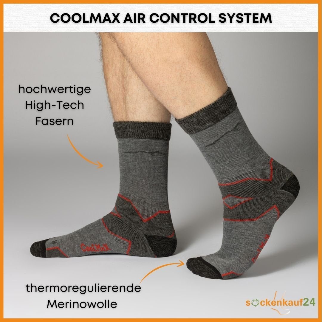 sockenkauf24 Funktionssocken Merino Wandersocken für Herren & Damen Outdoor Trekking Socken (Gr/Gelb-Gr/Rot, 2-Paar, 47-50) - 50101P WP