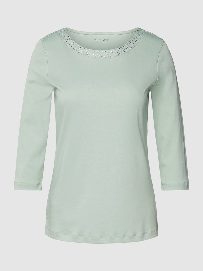 T-Shirt mit Ziersteinbesatz in schilf