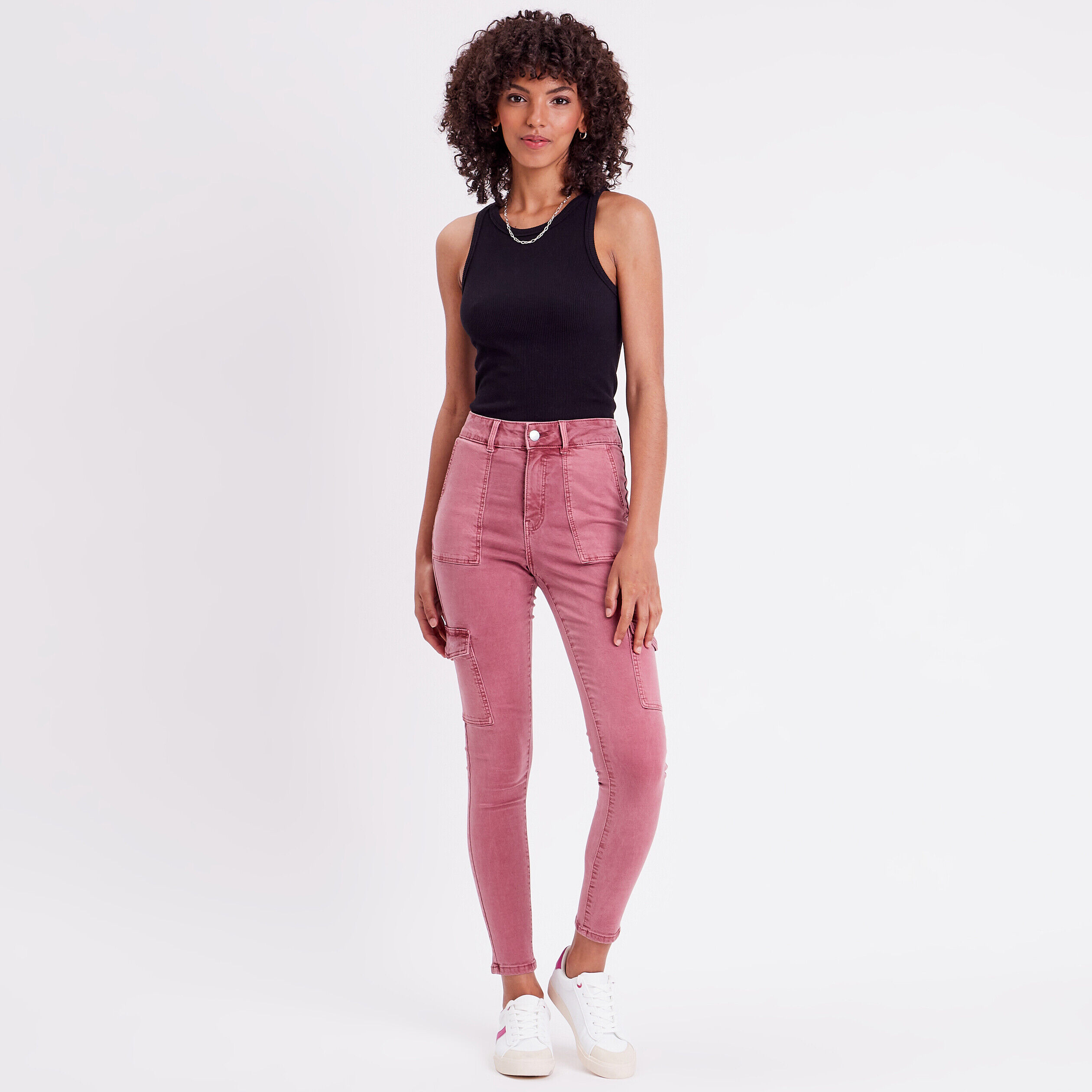 Pantalon skinny poches cargo vieux rose femme | Cache Cache
