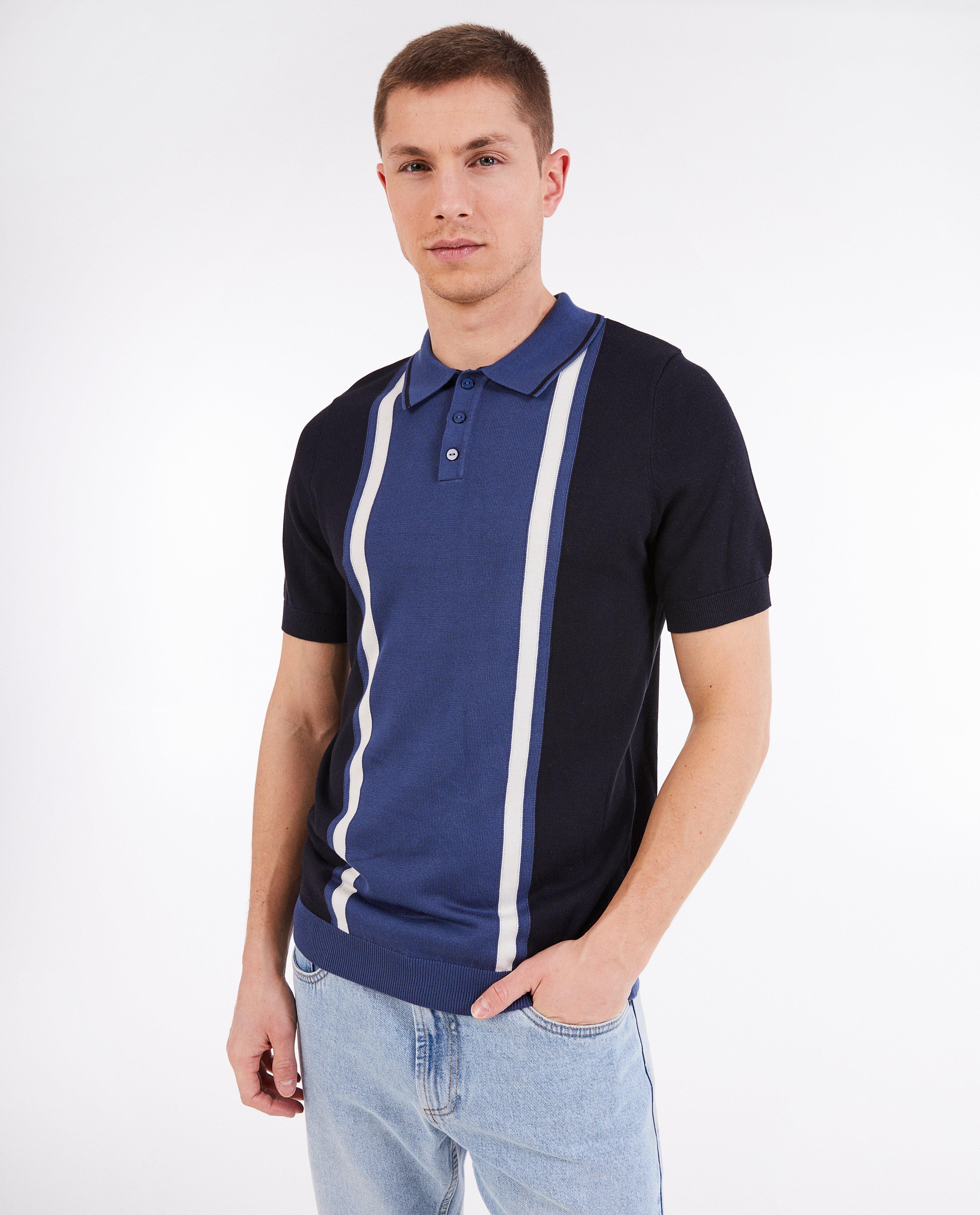 Tricou polo cu dungi albastru închis pentru quarterback