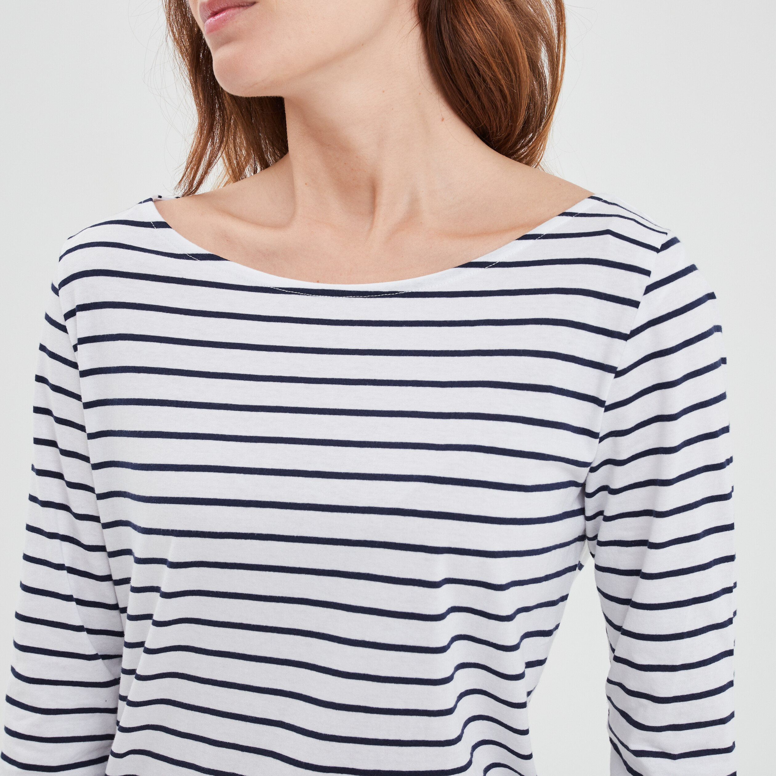 T-shirt manches 3 4 col bateau coton bleu marine femme | La Halle