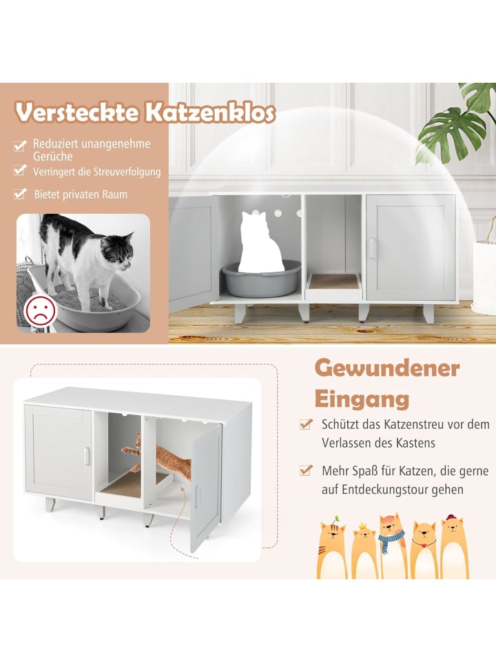 COSTWAY Katzenschrank mit 2 Türen 120x52x65cm in Grau günstig kaufen 120 cm