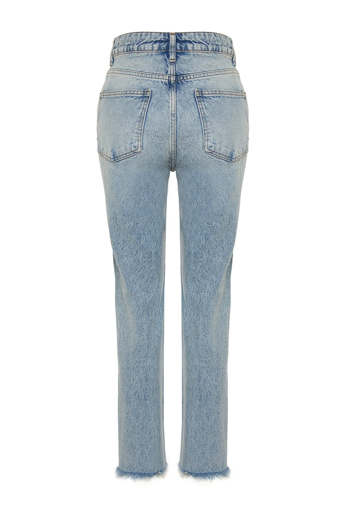Trendyol Collection  Blaue, zerrissene, detaillierte, gerade Jeans mit hoher Taille TWOSS24JE00178