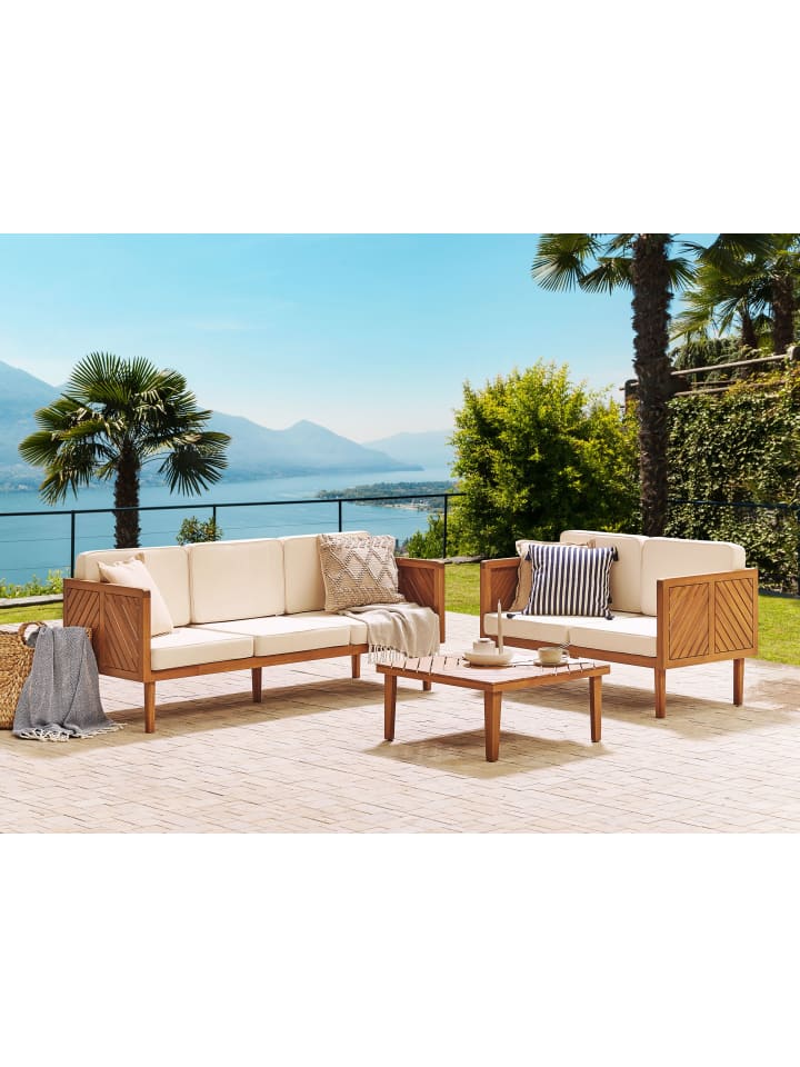 Beliani Gartensofa BARATTI in Heller Holzfarbton/Beige - (W) 179 x (H) 76 x (L) 65 cm günstig kaufen onesize