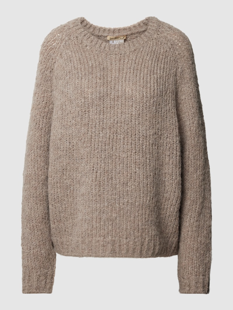 Strickpullover mit Rundhalsausschnitt und Raglanärmeln in taupe