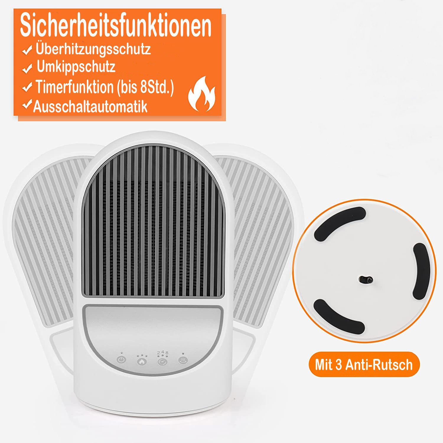 Mutoy Heizlüfter Keramikheizlüfter, 1200W Heizlüfter, Heizgerät, Heizung Energiesparend, 3 Heizstufen,Timer&Oszilationsfunktion,Kippschutz & Überhitzungsschutz
