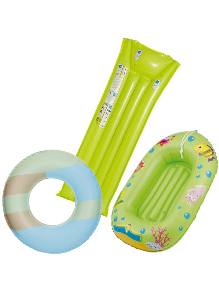 Happy People Kinderbade-Set (Schwimmring, Kinderboot, Luftmatratze) in grün günstig kaufen onesize