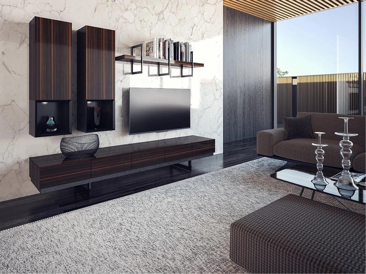 JVmoebel Wohnwand Wohnzimmer Set TV-Ständer 2x Wandschrank Design Einrichtung, (4-St., 1x TV-Ständer + 2x Wandschrank + 1x Wandregal), Made in Europa