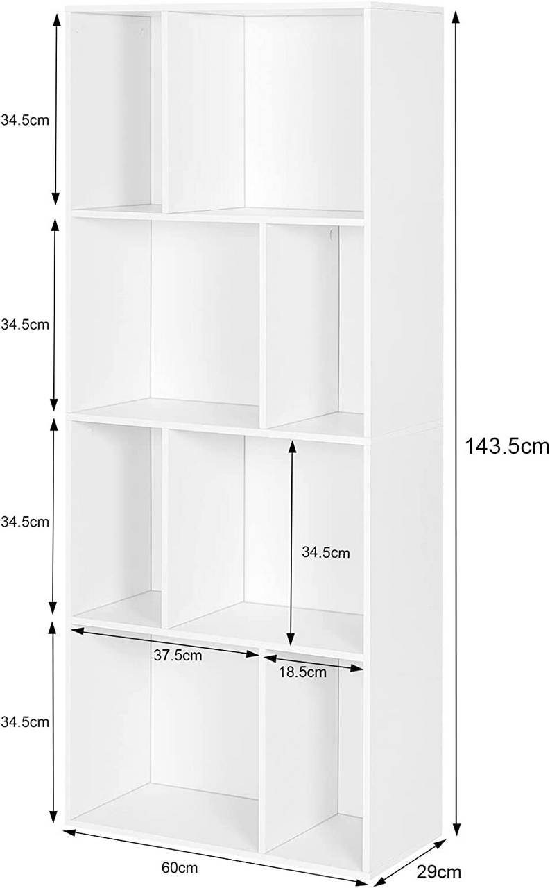 Woltu Bücherregal, 1-tlg., Schrank mit 8 offenen Fächern, Standregal Weiß