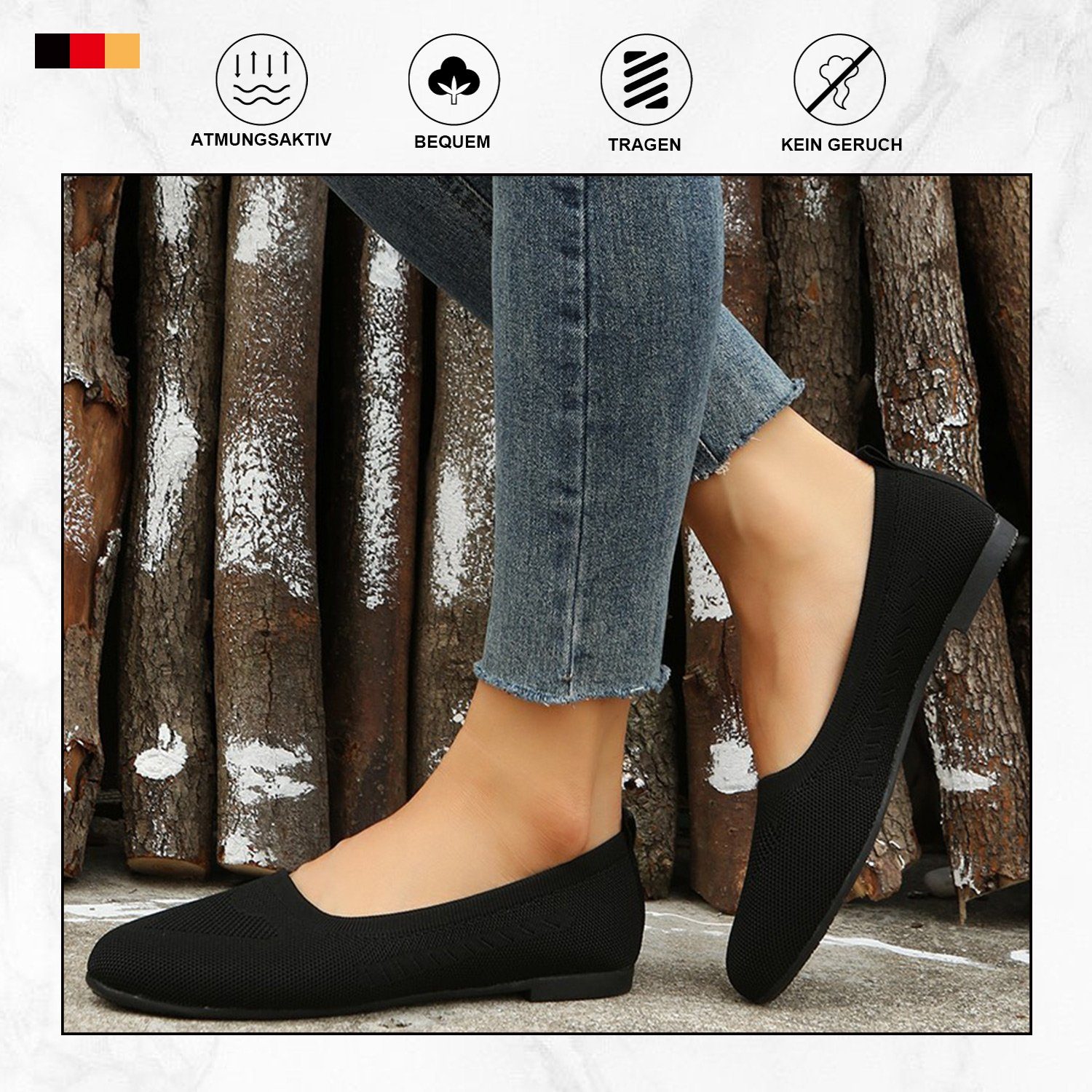 MAGICSHE Damen Schlupfschuhe Elegant Ballerina Ballerina Leichte, atmungsaktive Strickschuhe