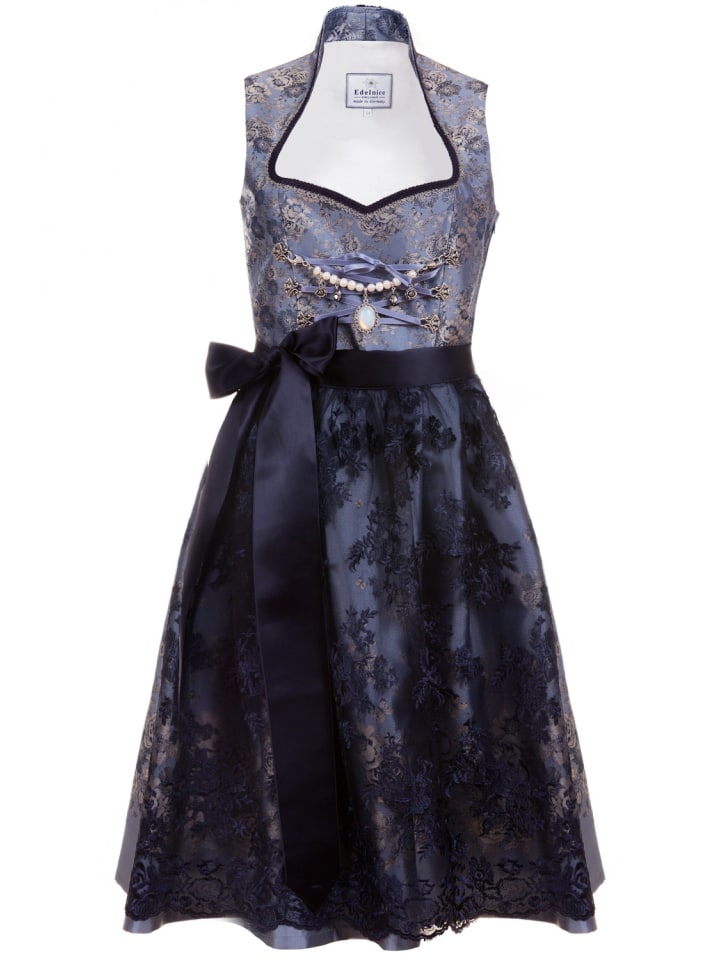 Edelnice Midi Dirndl 2-teilig Stehkragen Adriana in blau günstig kaufen